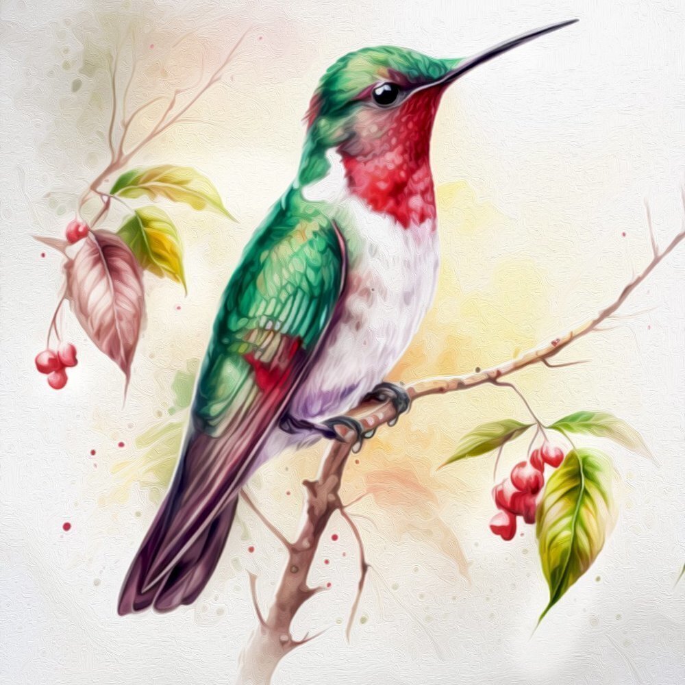 16x20 Hummingbird Watercolor Oil Painting Art Poster - Picture 2 of 7